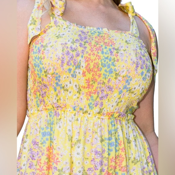 ODDI Daffodils Glow Midi Dress Buttercup yellow with ditsy floral & tie straps L - Picture 11 of 11